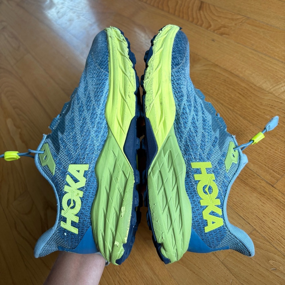 Hoka Men's Blue and Lime Green Running Sneakers - Picture 3 of 12